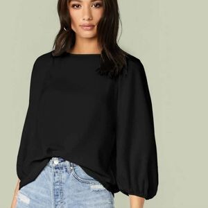 Black Wide Neck Blouse - 3/4 Sleeve, Oversized – Perfect for Halloween or Fall